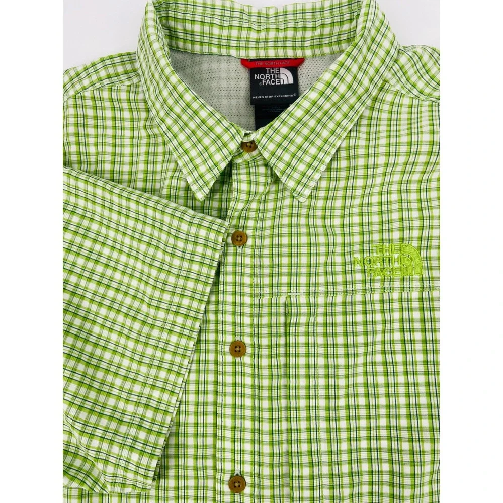 The North Face Mens Green Plaid Short‎ Sleeve Button Down Hiking Shirt Size L